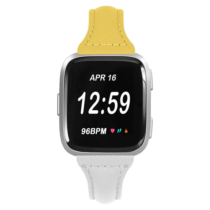 Genuine Leather Smart Watch Band for Fitbit Versa - Yellow/White/Pink - 3