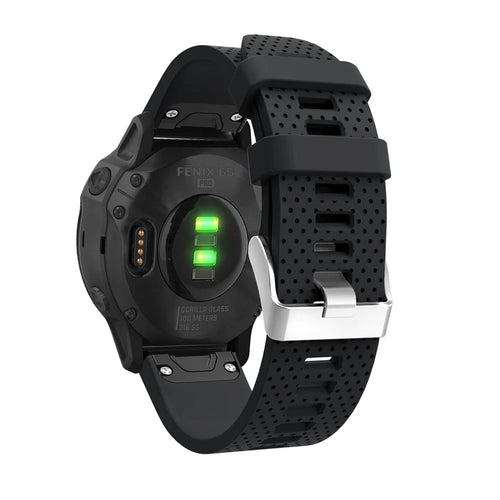 Stylish Silicone Sport Watch Band Strap Replacement with Silver Buckle for Garmin Fenix 7S/6S/6S Pro/5S/5S Plus/Instinct 2S - Black - 1