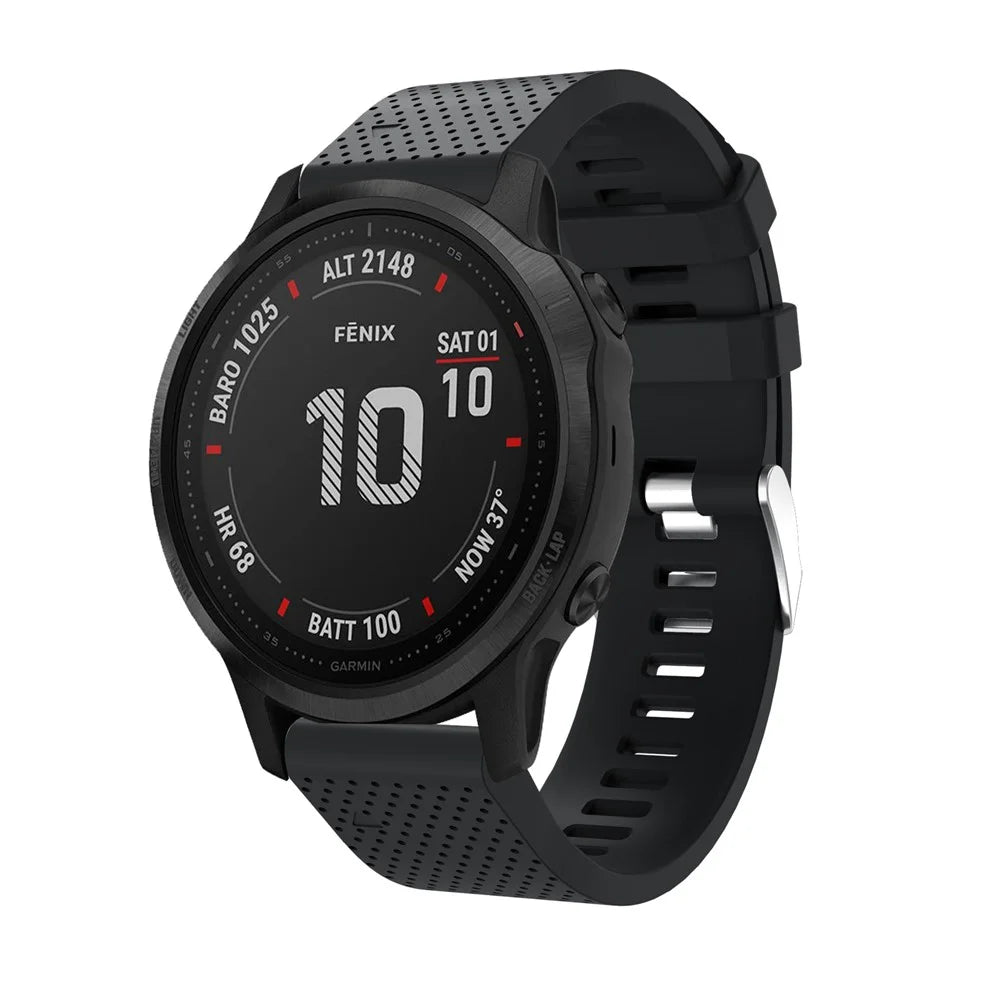 Stylish Silicone Sport Watch Band Strap Replacement with Silver Buckle for Garmin Fenix 7S/6S/6S Pro/5S/5S Plus/Instinct 2S - Black - 2