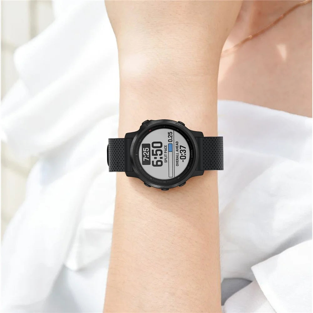 Stylish Silicone Sport Watch Band Strap Replacement with Silver Buckle for Garmin Fenix 7S/6S/6S Pro/5S/5S Plus/Instinct 2S - Black - 6