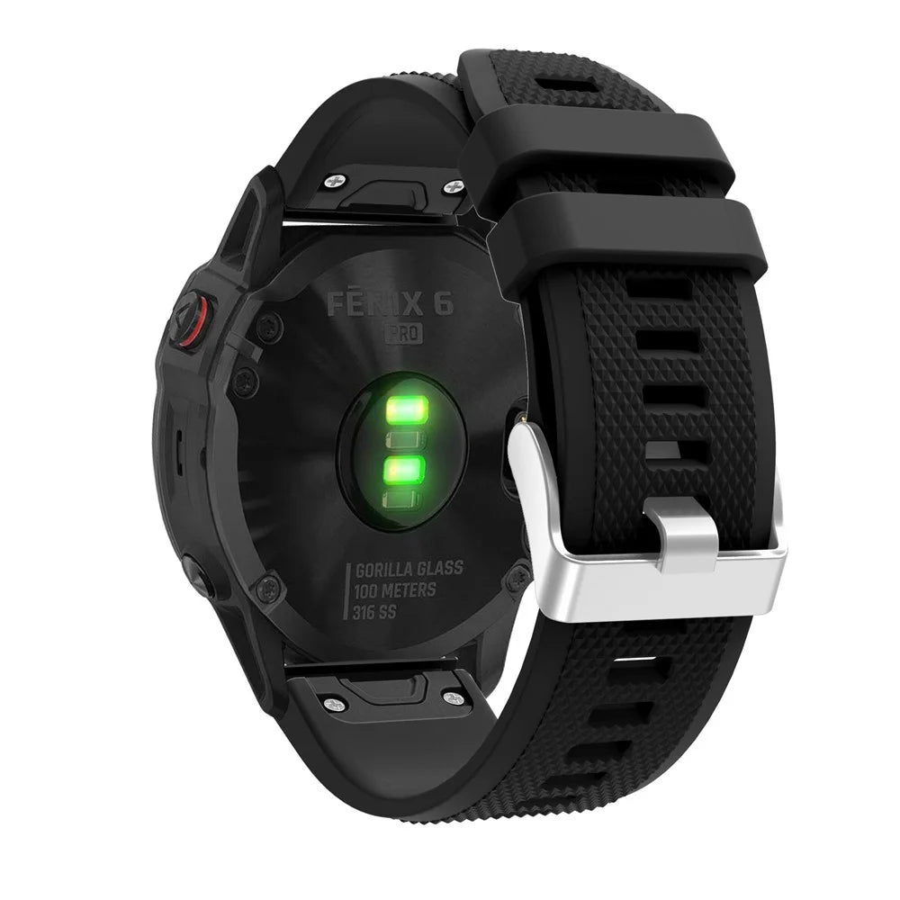 For Garmin Fenix 6 Silicone Sport Watch Band 22mm Adjustable Wrist Strap with Silver Buckle - Black - 1