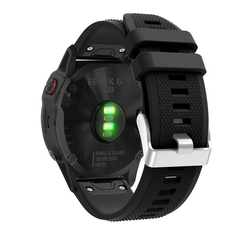 For Garmin Fenix 6 Silicone Sport Watch Band 22mm Adjustable Wrist Strap with Silver Buckle - Black - 1