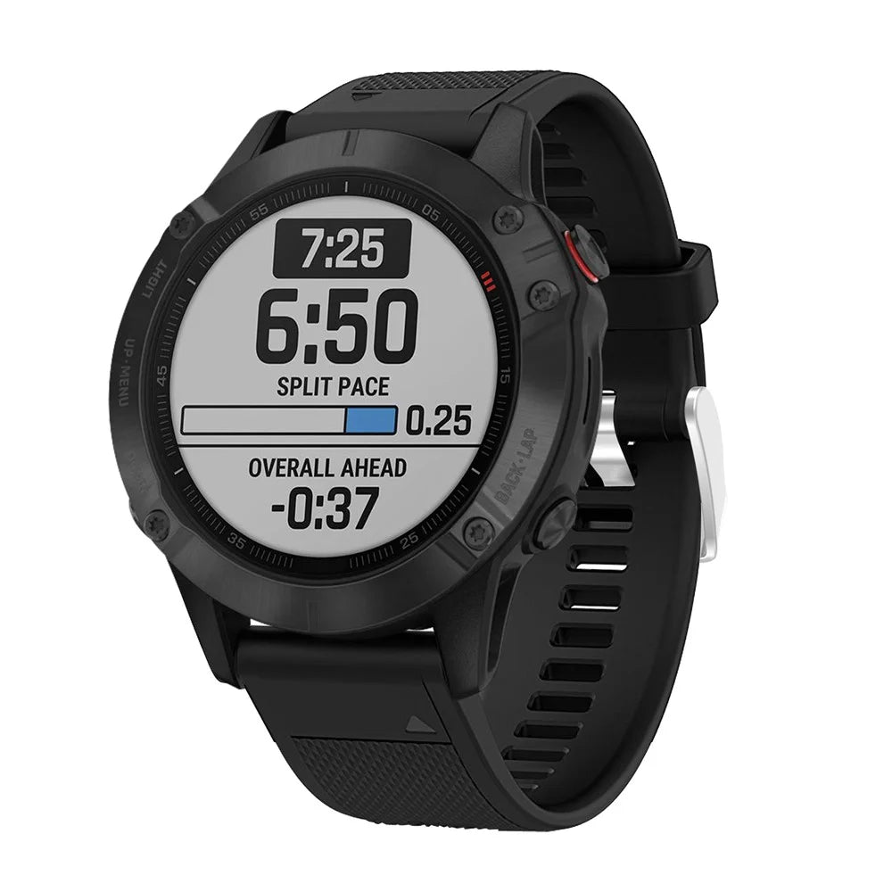 For Garmin Fenix 6 Silicone Sport Watch Band 22mm Adjustable Wrist Strap with Silver Buckle - Black - 2