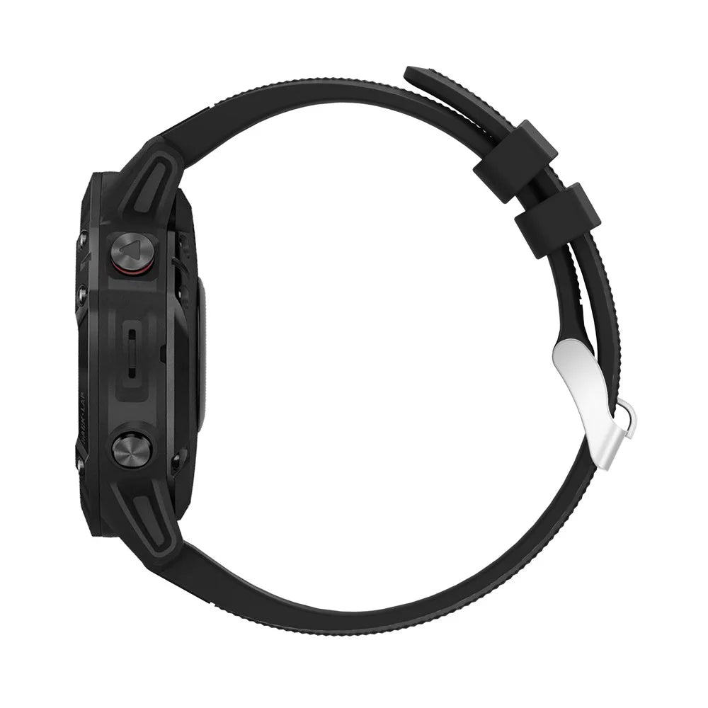 For Garmin Fenix 6 Silicone Sport Watch Band 22mm Adjustable Wrist Strap with Silver Buckle - Black - 3