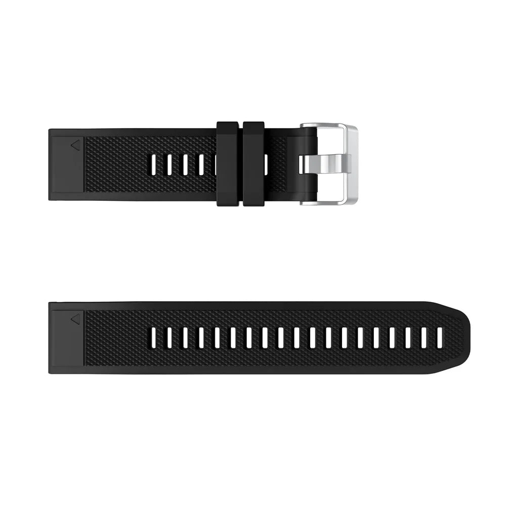 For Garmin Fenix 6 Silicone Sport Watch Band 22mm Adjustable Wrist Strap with Silver Buckle - Black - 4