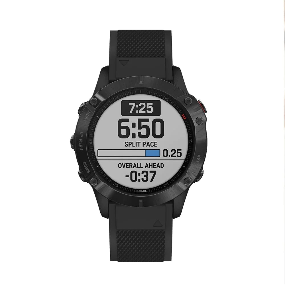 For Garmin Fenix 6 Silicone Sport Watch Band 22mm Adjustable Wrist Strap with Silver Buckle - Black - 5