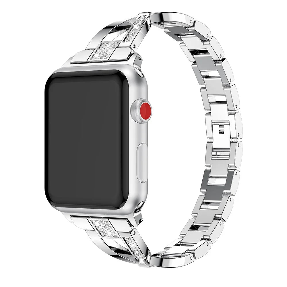 Rhinestone Decor Aluminum Alloy Smart Watch Replacement Strap for Apple Watch Ultra 3 2 1 49mm / Series 11 10 46mm / 9 8 7 45mm / SE3 SE2 SE 6 5 4 44mm / 3 2 1 42mm - Silver - 2