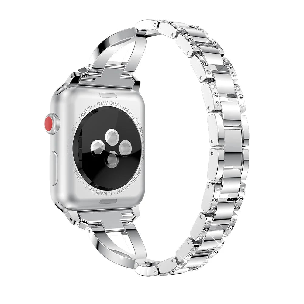 Rhinestone Decor Aluminum Alloy Smart Watch Replacement Strap for Apple Watch Ultra 3 2 1 49mm / Series 11 10 46mm / 9 8 7 45mm / SE3 SE2 SE 6 5 4 44mm / 3 2 1 42mm - Silver - 4