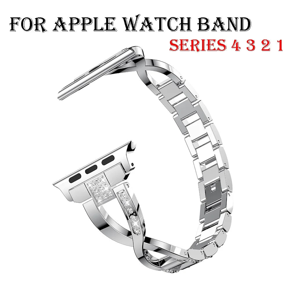 Rhinestone Decor Aluminum Alloy Smart Watch Replacement Strap for Apple Watch Ultra 3 2 1 49mm / Series 11 10 46mm / 9 8 7 45mm / SE3 SE2 SE 6 5 4 44mm / 3 2 1 42mm - Silver - 5