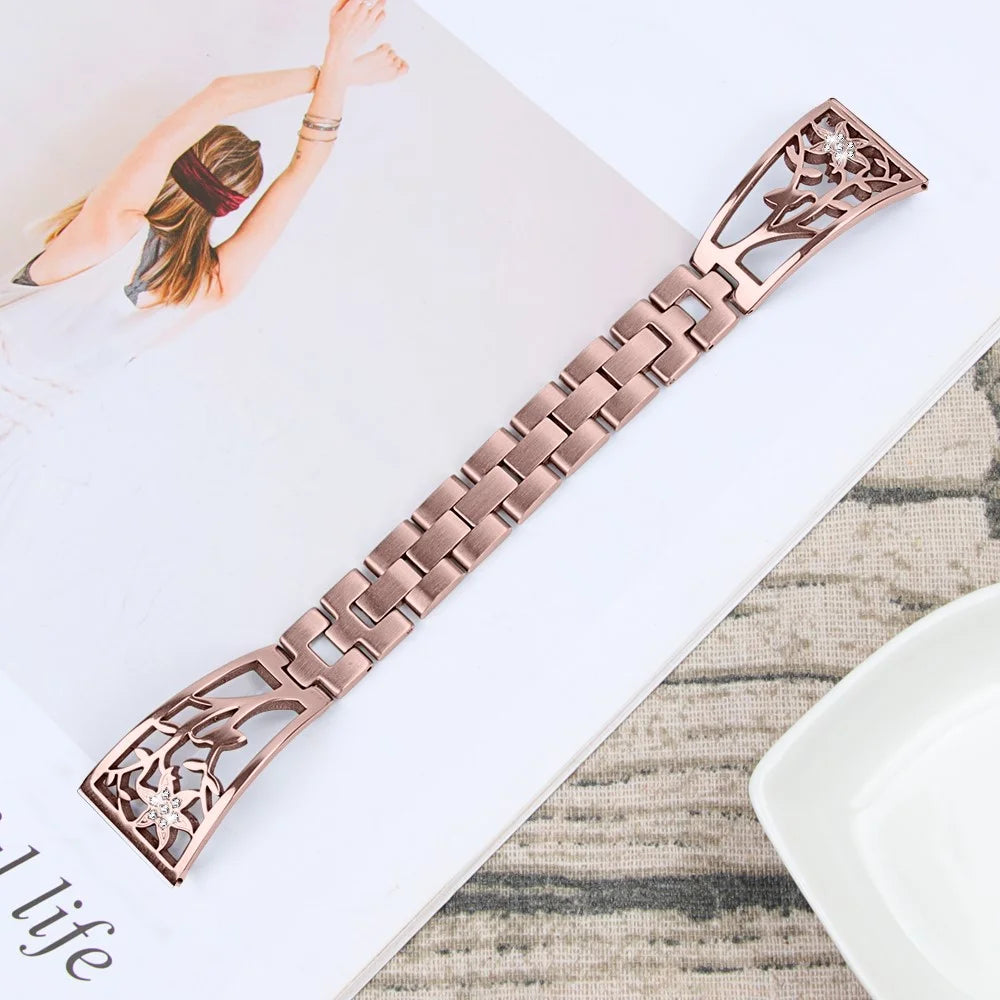 Rhinestone Decor Stainless Steel Watch Band Strap Replacement for Fitbit Versa / Versa Lite - Rose Gold - 1