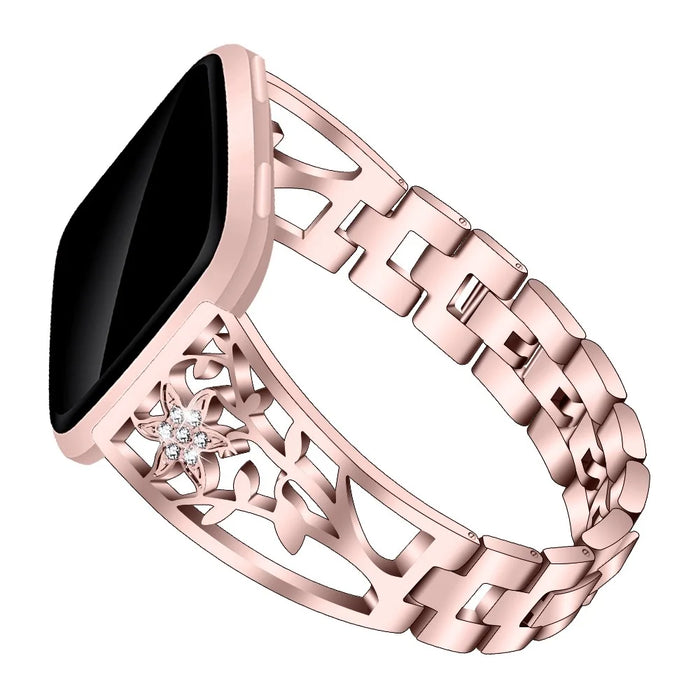 Rhinestone Decor Stainless Steel Watch Band Strap Replacement for Fitbit Versa / Versa Lite - Rose Gold - 3