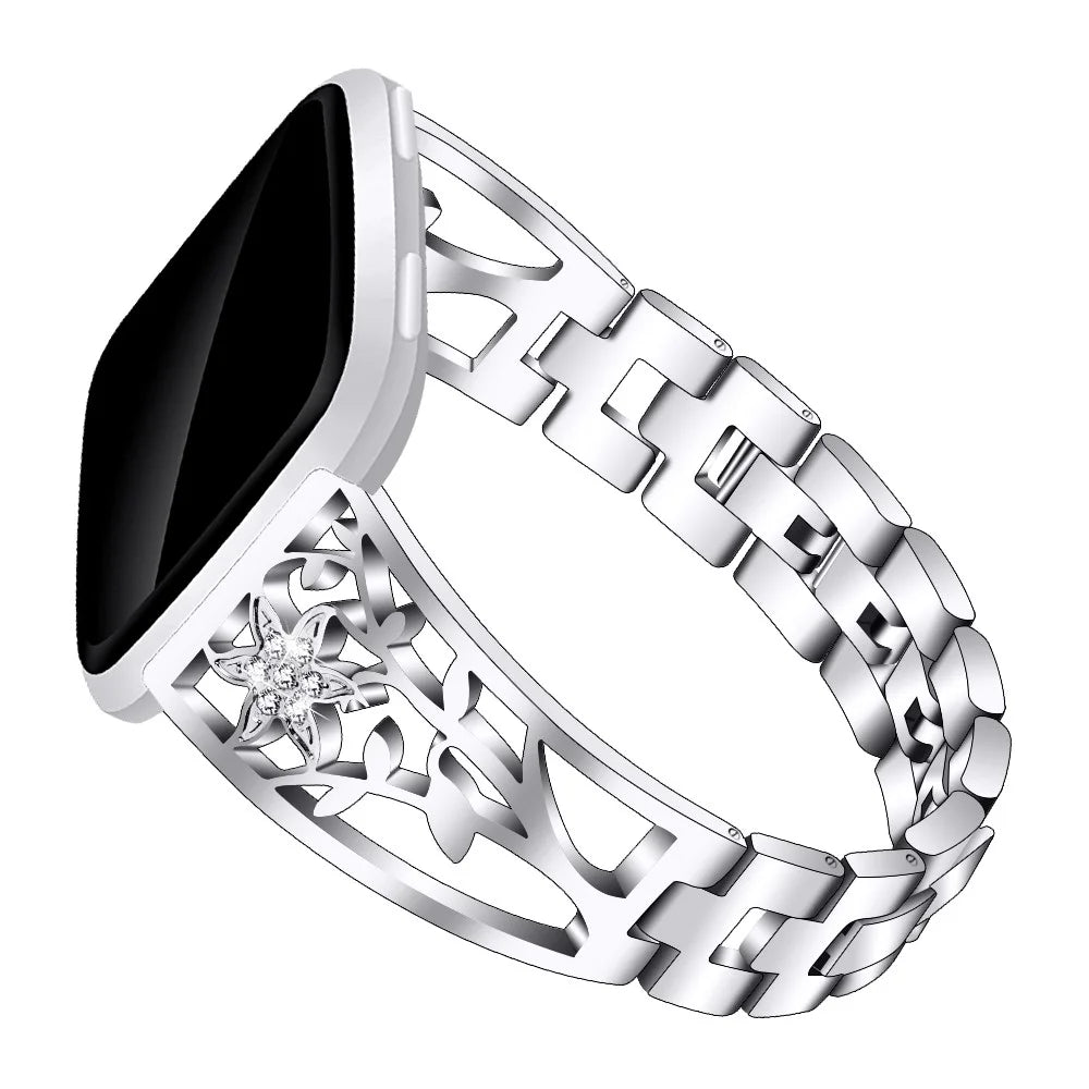 Rhinestone Decor Stainless Steel Watch Band Strap Replacement for Fitbit Versa / Versa Lite - Silver - 3