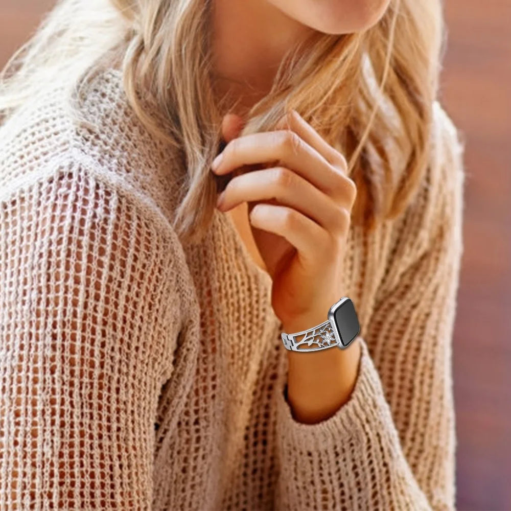 Rhinestone Decor Stainless Steel Watch Band Strap Replacement for Fitbit Versa / Versa Lite - Silver - 4