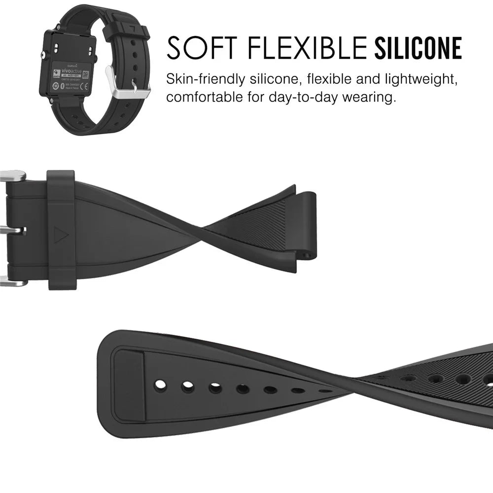 Silicone Smart Watch Band Replacement Strap for Garmin Vivoactive Acetate - Black - 4