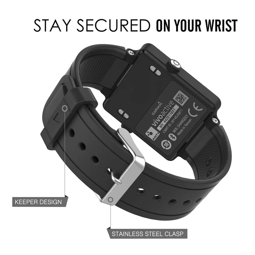 Silicone Smart Watch Band Replacement Strap for Garmin Vivoactive Acetate - Black - 5