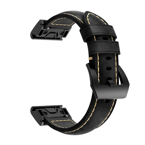 For Garmin Fenix 5X Genuine Cow Leather Watch Band Adjustable Wrist Strap Replacement - Black - 1