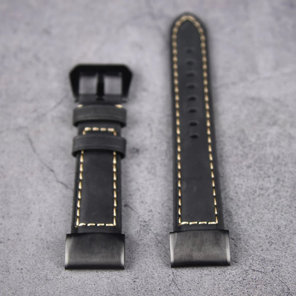 For Garmin Fenix 5X Genuine Cow Leather Watch Band Adjustable Wrist Strap Replacement - Black - 3