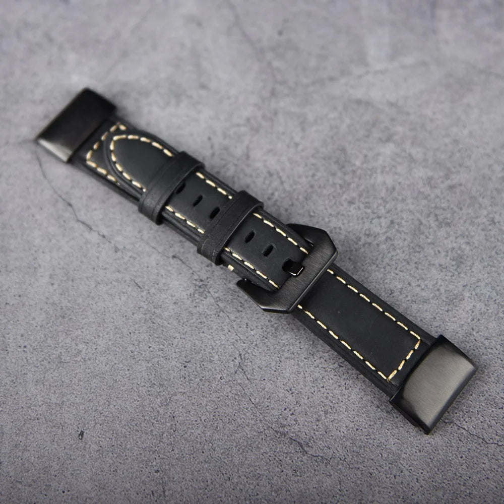 For Garmin Fenix 5X Genuine Cow Leather Watch Band Adjustable Wrist Strap Replacement - Black - 4