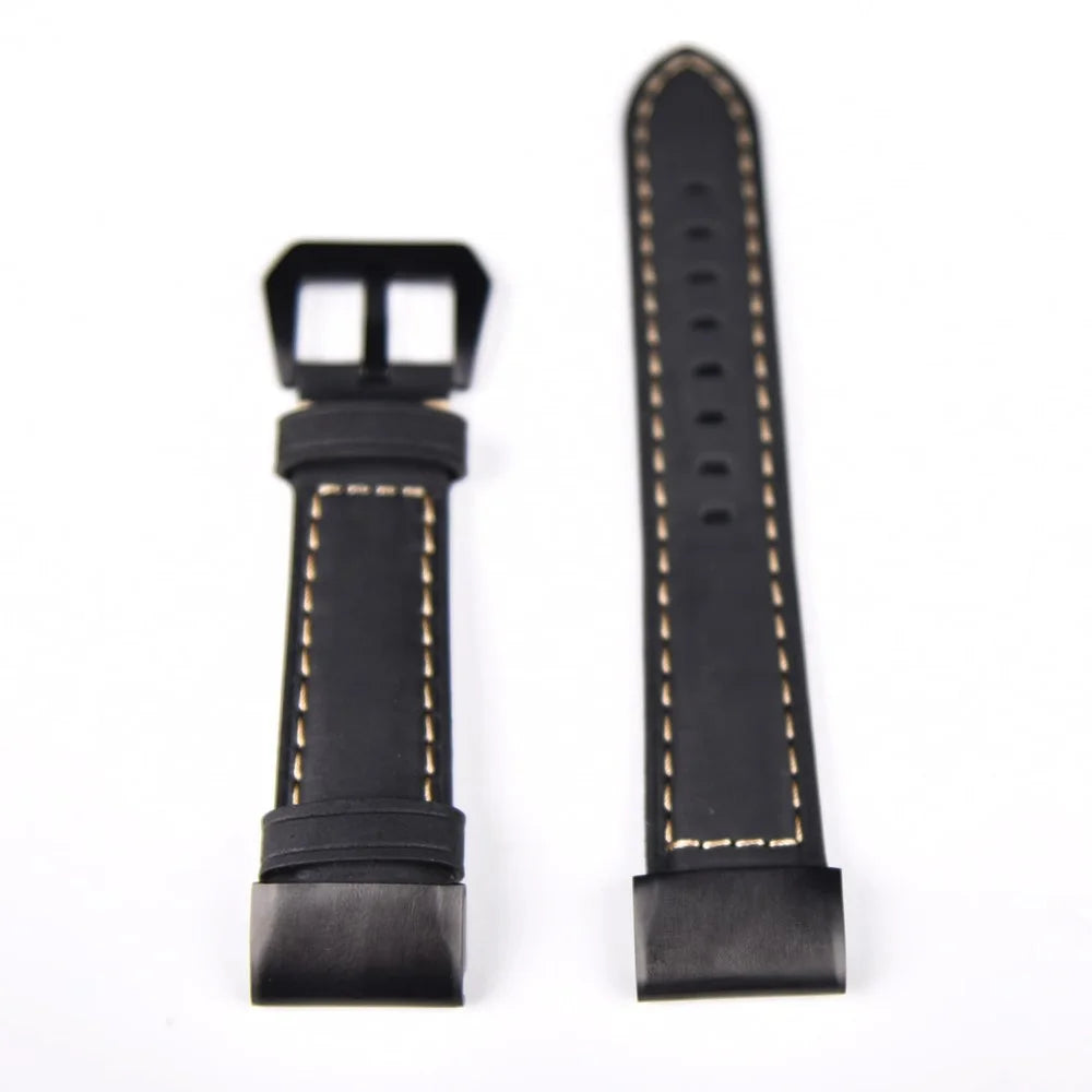 For Garmin Fenix 5X Genuine Cow Leather Watch Band Adjustable Wrist Strap Replacement - Black - 6