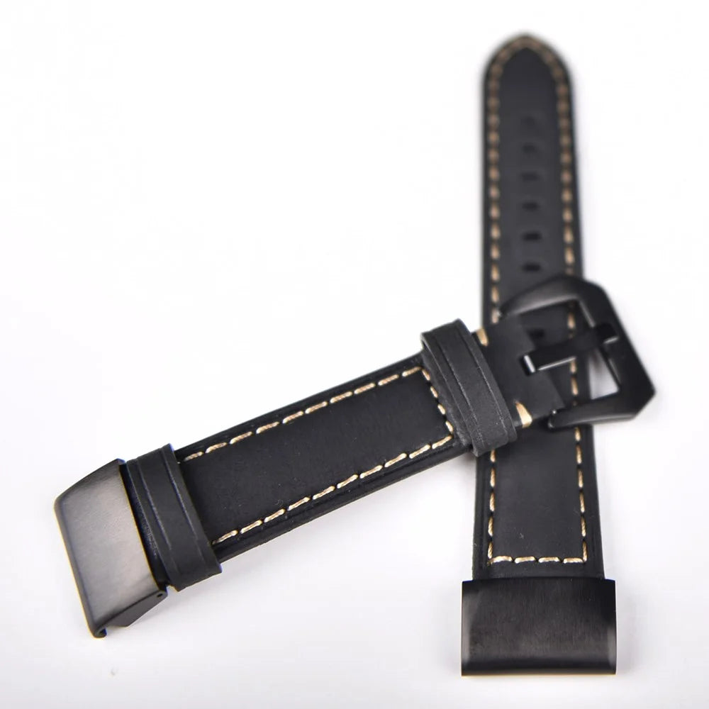 For Garmin Fenix 5X Genuine Cow Leather Watch Band Adjustable Wrist Strap Replacement - Black - 7