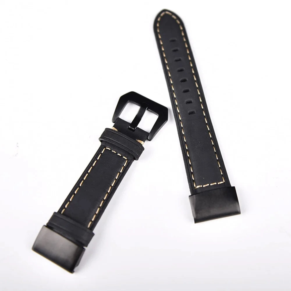 For Garmin Fenix 5 Genuine Cow Leather Watch Band Crazy Horse Texture Replacement Strap - Black - 6