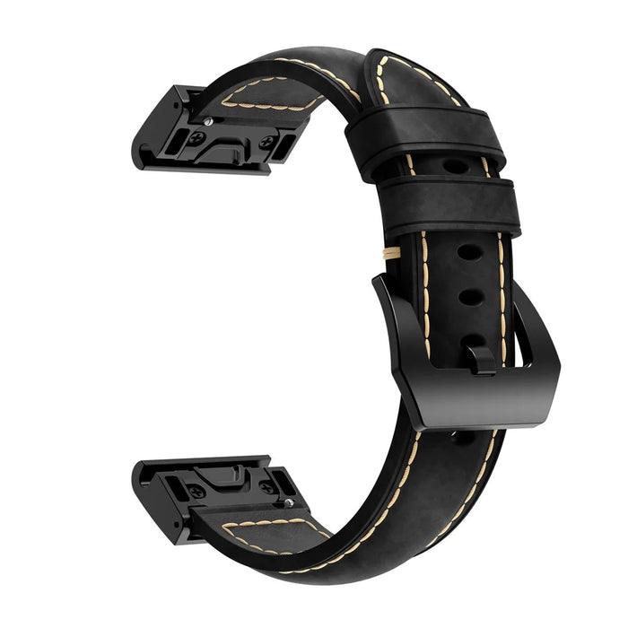 For Garmin Fenix 5S Genuine Leather Watch Strap Crazy Horse Texture Replacement Band - Black - 1