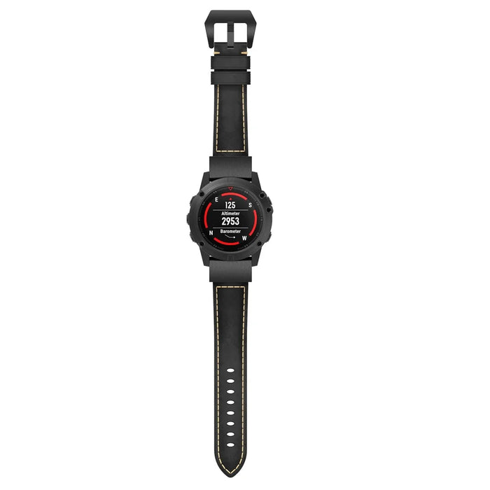 For Garmin Fenix 5S Genuine Leather Watch Strap Crazy Horse Texture Replacement Band - Black - 2