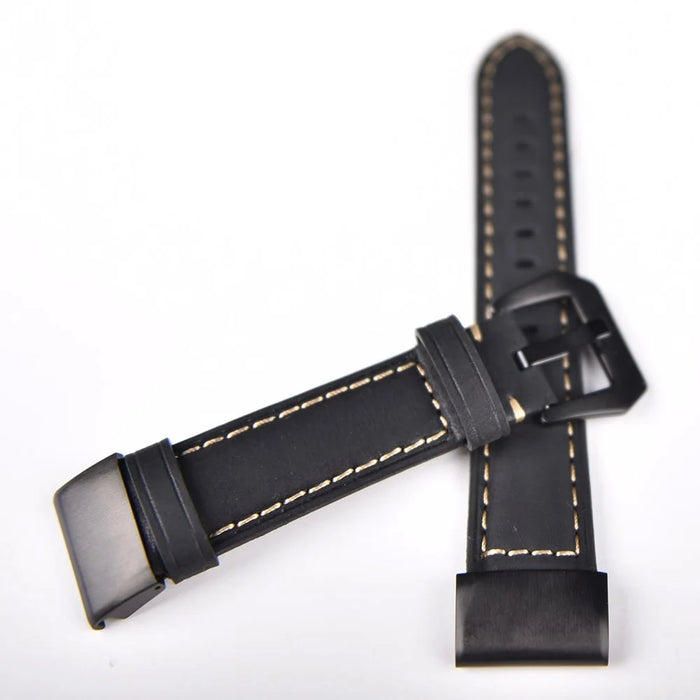 For Garmin Fenix 5S Genuine Leather Watch Strap Crazy Horse Texture Replacement Band - Black - 3