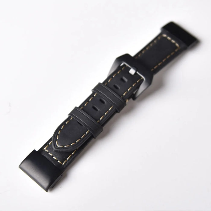 For Garmin Fenix 5S Genuine Leather Watch Strap Crazy Horse Texture Replacement Band - Black - 5