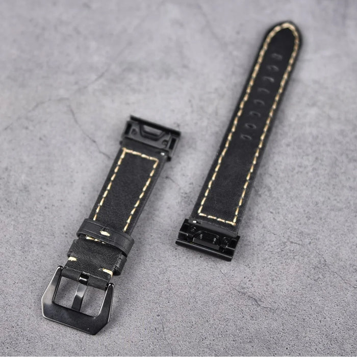 For Garmin Fenix 5S Genuine Leather Watch Strap Crazy Horse Texture Replacement Band - Black - 6