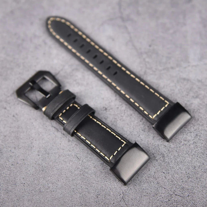 For Garmin Fenix 5S Genuine Leather Watch Strap Crazy Horse Texture Replacement Band - Black - 7