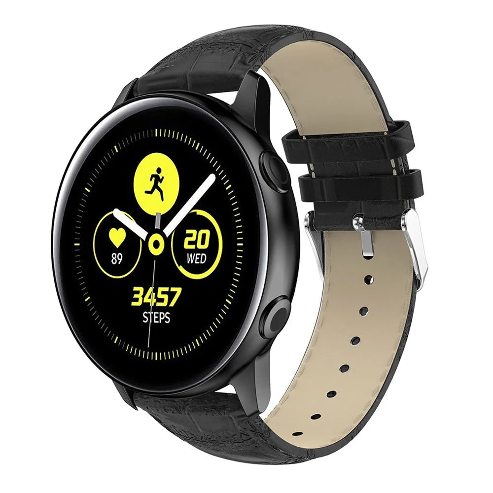 20mm Crocodile Texture Genuine Leather Watch Strap Replacement for Samsung Galaxy Watch Active - Black - 2