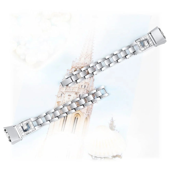 G Shape Rhinestone Decor Metal Watchband for Samsung Galaxy Fit SM-R370 - Silver - 1