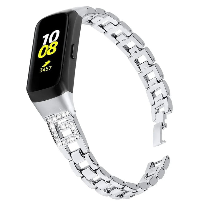G Shape Rhinestone Decor Metal Watchband for Samsung Galaxy Fit SM-R370 - Silver - 2