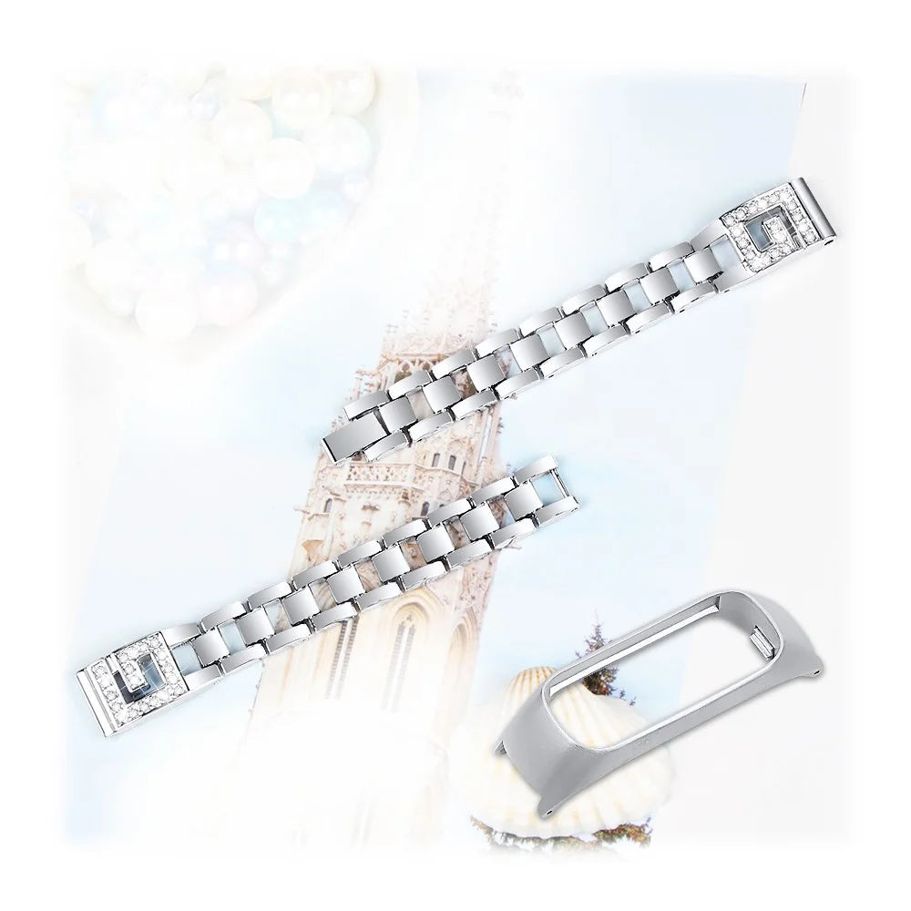 Rhinestone Decor Metal Watch Band Strap for Samsung Galaxy Fit-e SM-R375 - Silver - 1