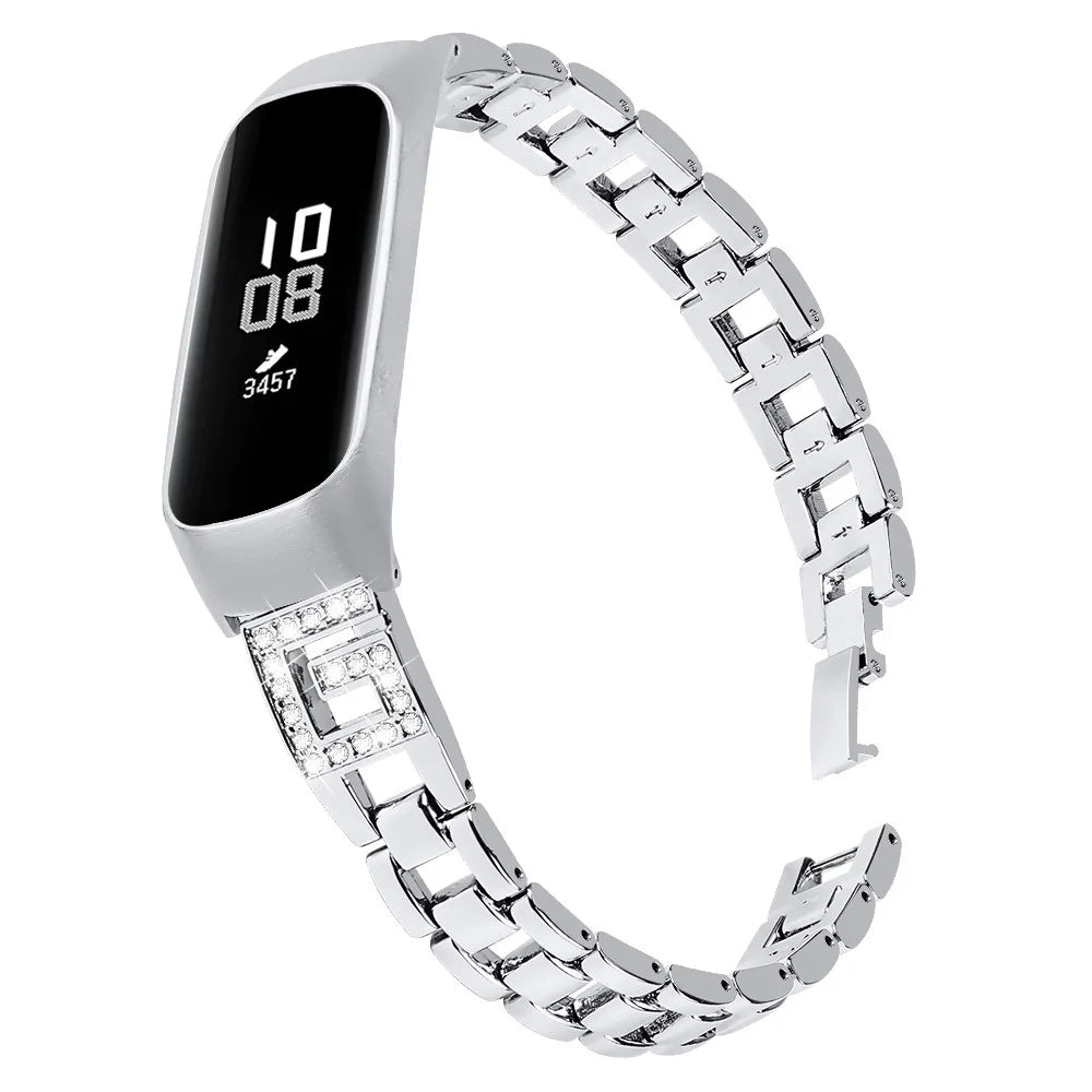 Rhinestone Decor Metal Watch Band Strap for Samsung Galaxy Fit-e SM-R375 - Silver - 2