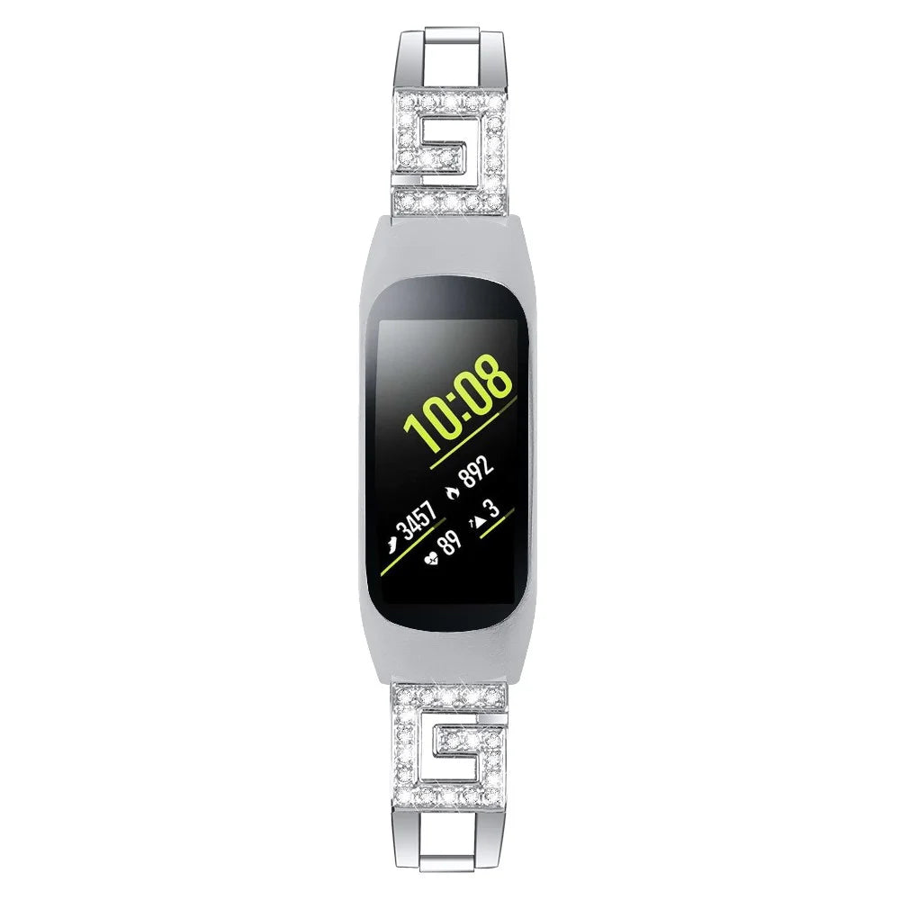 Rhinestone Decor Metal Watch Band Strap for Samsung Galaxy Fit-e SM-R375 - Silver - 3