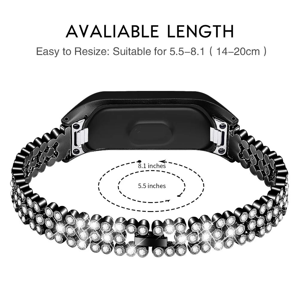 Rhinestone Decor Stainless Steel Watchband Watch Strap for Samsung Galaxy Fit-e/SM-R375 - Black - 2