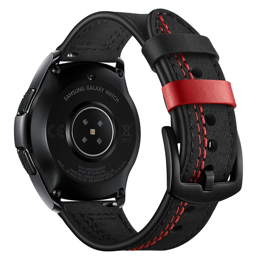 22MM 7-shaped Stitches Genuine Leather Watch Strap for Huawei Watch GT/Samsung Galaxy Watch 46mm - Black - 3
