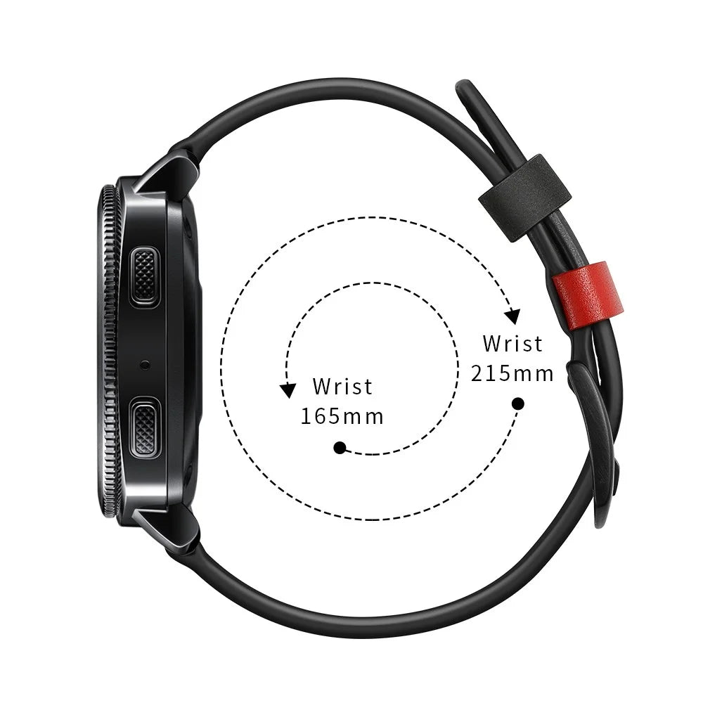 22MM 7-shaped Stitches Genuine Leather Watch Strap for Huawei Watch GT/Samsung Galaxy Watch 46mm - Black - 4