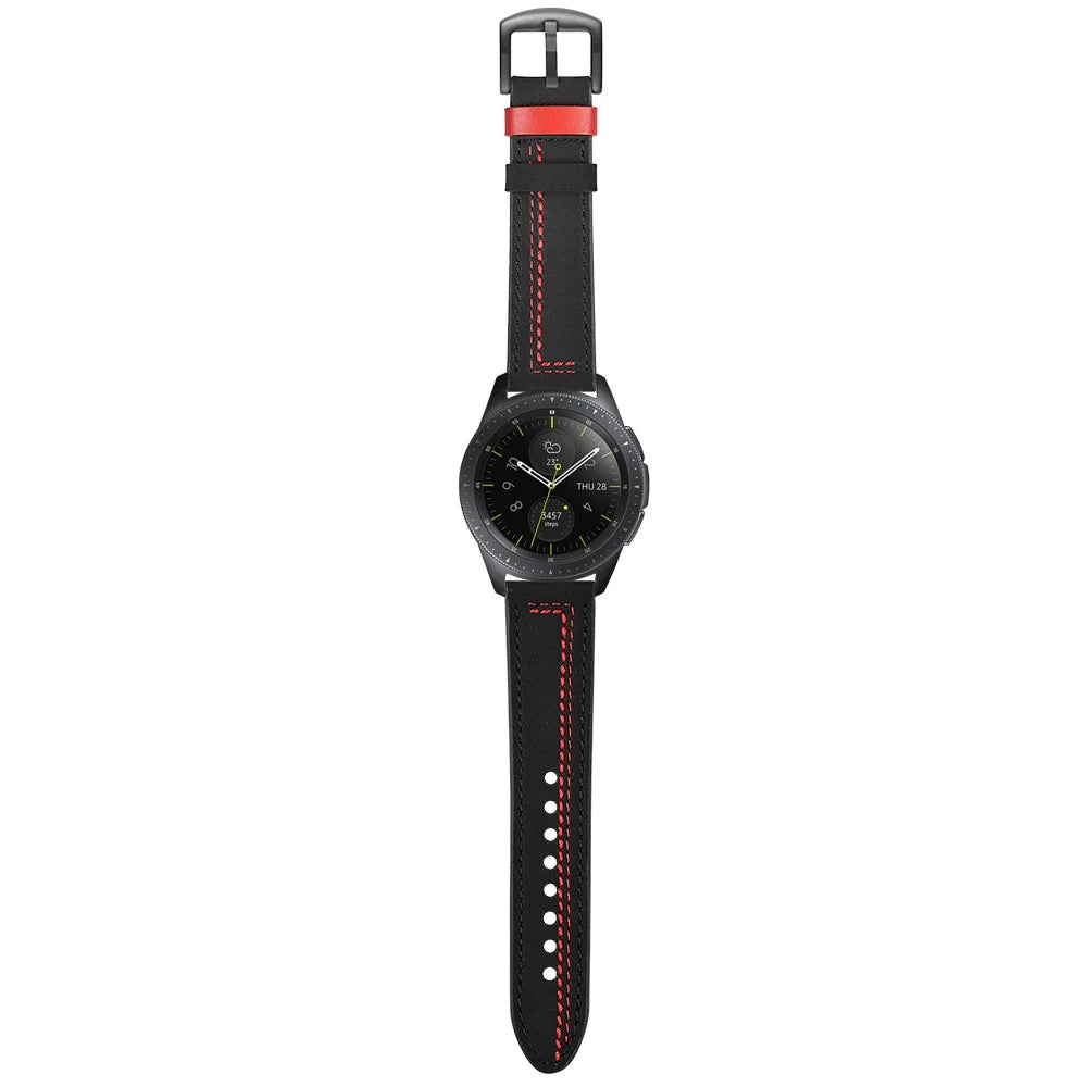 22MM 7-shaped Stitches Genuine Leather Watch Strap for Huawei Watch GT/Samsung Galaxy Watch 46mm - Black - 5