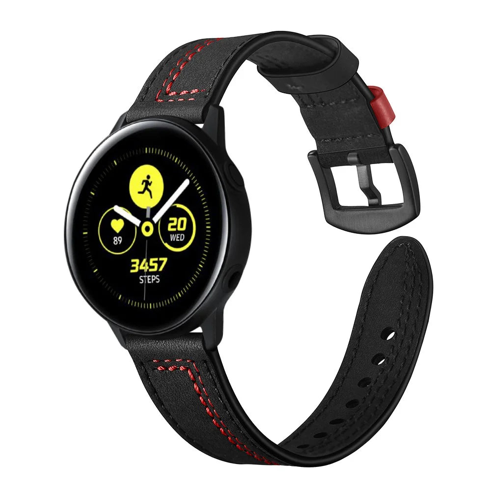 20MM 7-shaped Stitches Genuine Leather Watch Strap Replacement for Samsung Galaxy Watch Avtive 42mm - Black - 4