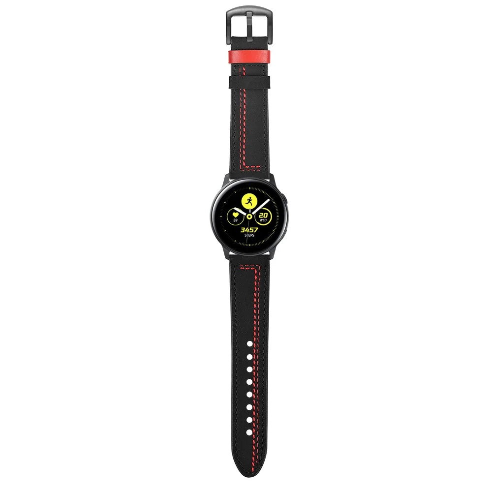 20MM 7-shaped Stitches Genuine Leather Watch Strap Replacement for Samsung Galaxy Watch Avtive 42mm - Black - 6