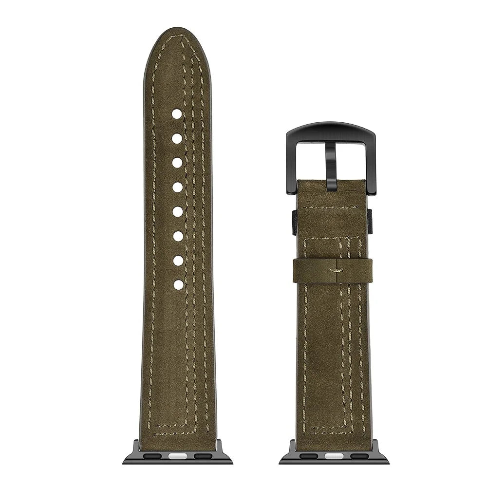 Genuine Leather Watch Band Strap for Apple Watch Series 11 10 42mm / 9 8 7 41mm / SE3 SE2 SE 6 5 4 40mm / 3 2 1 38mm - Army Green - 5