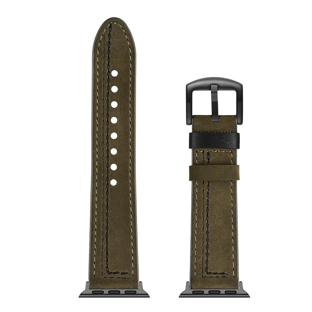 Genuine Leather Watch Band Strap for Apple Watch Series 11 10 42mm / 9 8 7 41mm / SE3 SE2 SE 6 5 4 40mm / 3 2 1 38mm - Army Green - 6