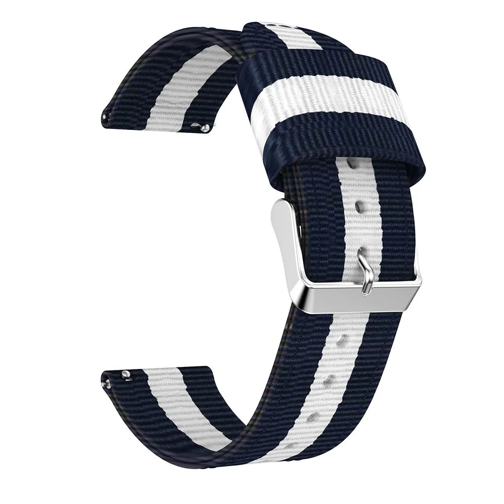 20MM Vertical Nylon Canvas Watch Band for Samsung Galaxy Watch4 Classic 46mm 42mm/Watch4 44mm 40mm/Amazfit GTS - Blue/White - 1