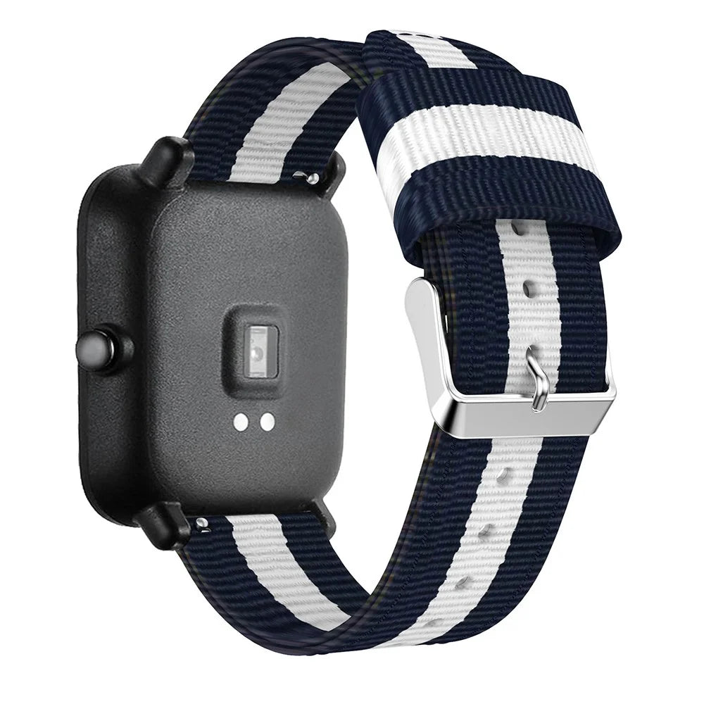 20MM Vertical Nylon Canvas Watch Band for Samsung Galaxy Watch4 Classic 46mm 42mm/Watch4 44mm 40mm/Amazfit GTS - Blue/White - 3