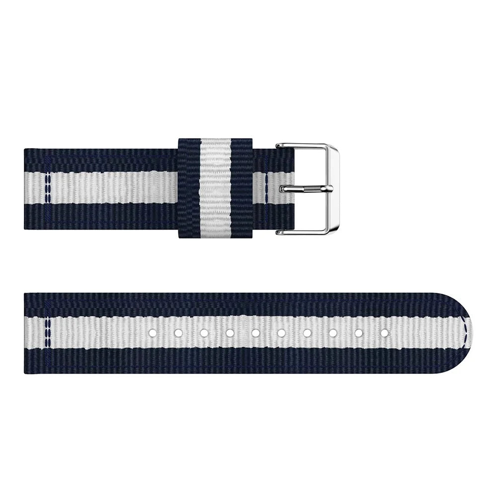 20MM Vertical Nylon Canvas Watch Band for Samsung Galaxy Watch4 Classic 46mm 42mm/Watch4 44mm 40mm/Amazfit GTS - Blue/White - 5