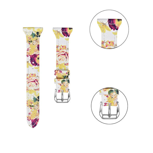 Flower Pattern Genuine Leather Wrist Band Replacement for Fitbit Versa Lite - Style D - 1