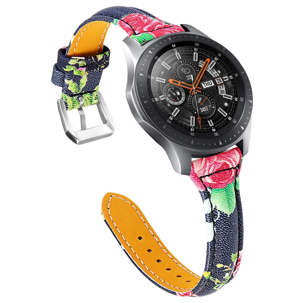 Flower Pattern Genuine Leather Replacement Watch Band 22mm for Samsung Gear S3 Classic/Frontier - Style A - 2